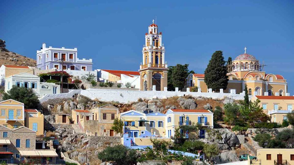 the towns of Gialos and Chorio on the greek island of symi