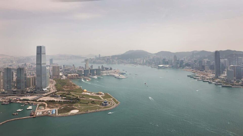 View of the harbour where the ICC building stands out as the tallest