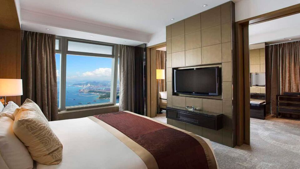 Large bedroom with harbour views