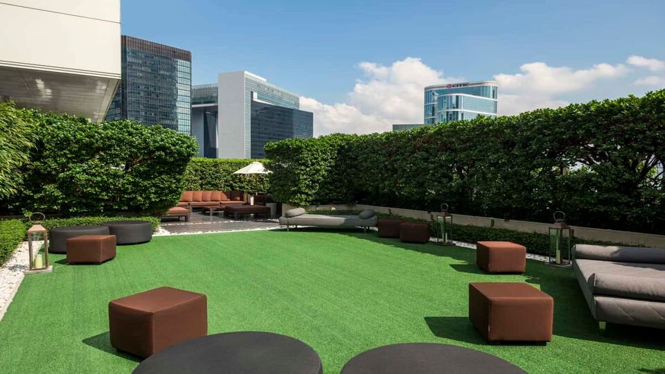 Lawn terrace with seating areas
