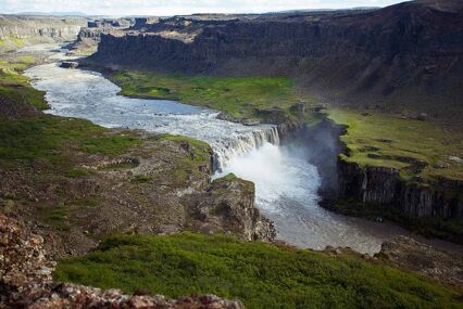 aerial view of Dettifoss Waterfall in landscape