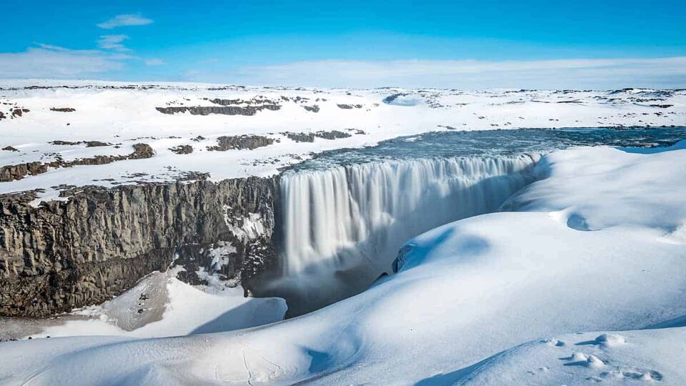 Dettifoss Waterfall in winter with frozen scenery