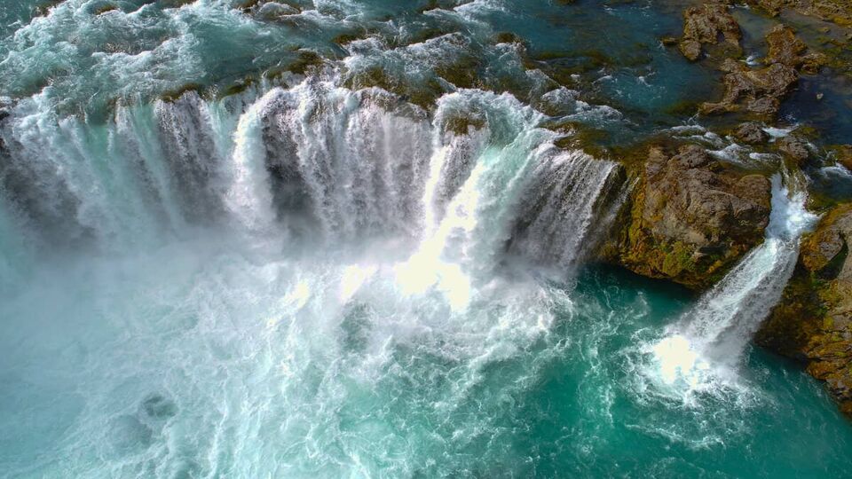 aerial view of Godafoss , Icelandic waterfall. located on the North of the island