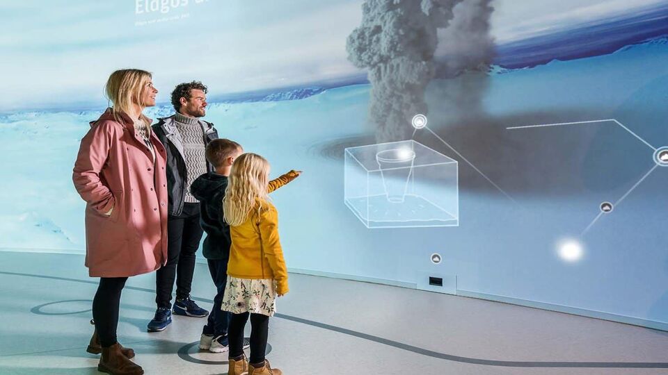 Family looking at exhibits in the Perlan Museum in Reykjavik