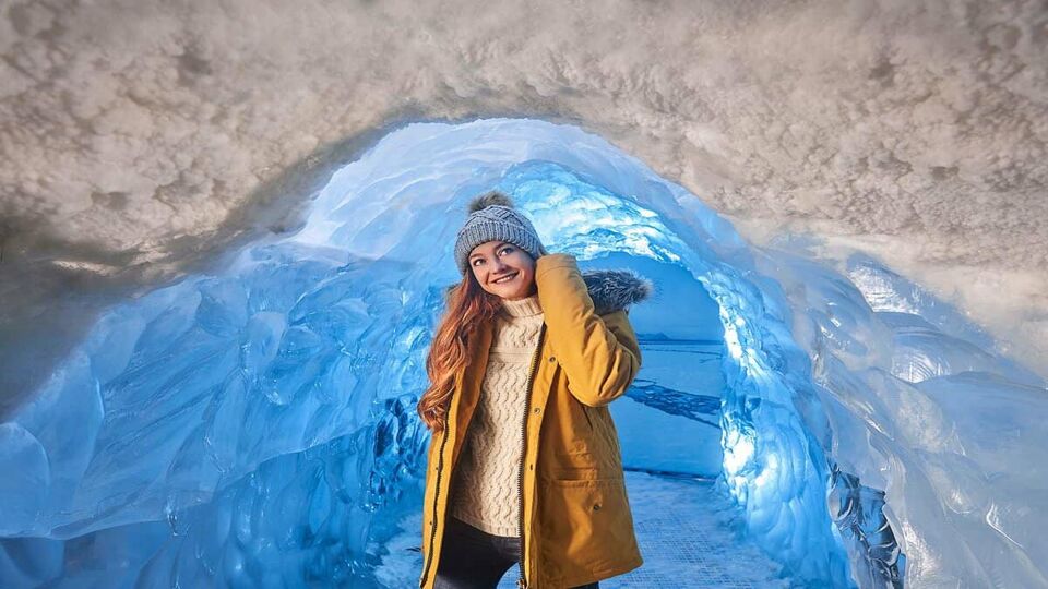 Girl in the ice tunnel at Perlan Museum in Reykjavik