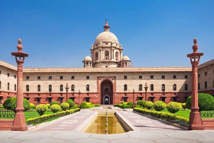 Exterior view of Rashtrapati Bhavan, New Delhi, is the official residence of the President of India