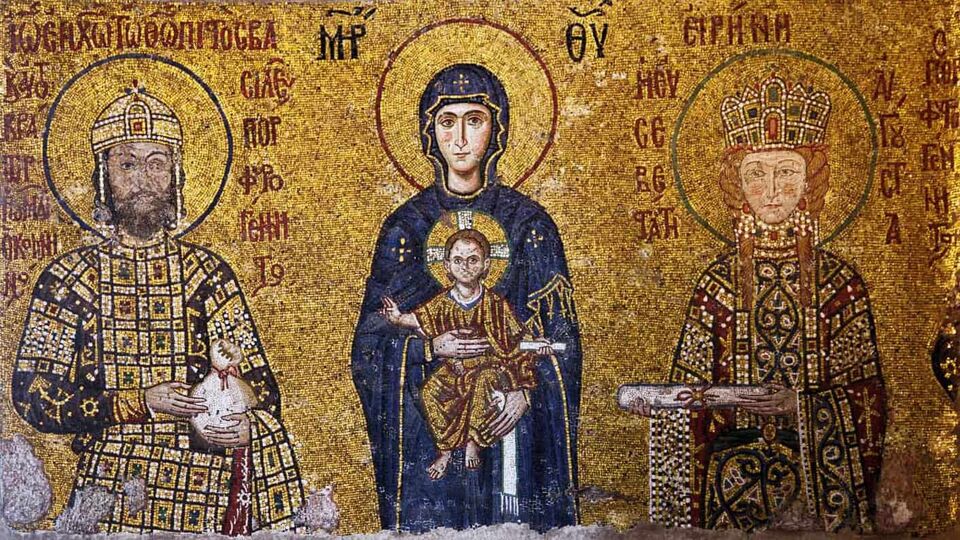 Gold mosaic of Madonna and child