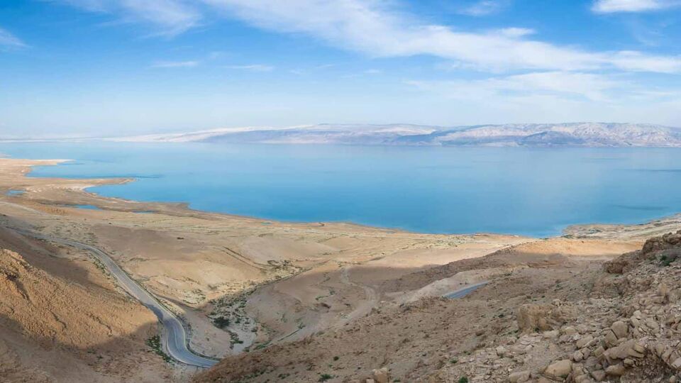 landscape of the Dead Sea amidst rocky mountains