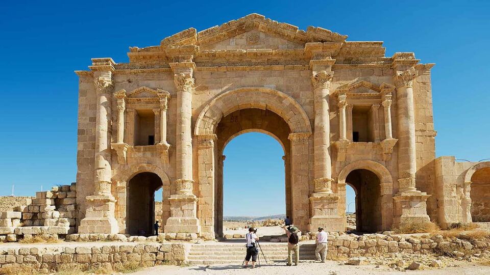 Large ruined gate at Roman ruins of Jerash