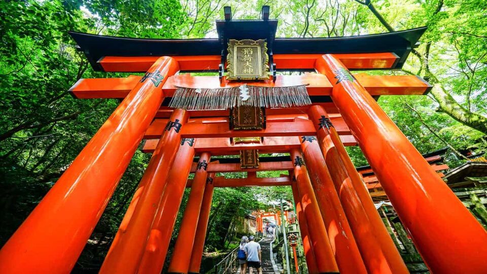 Close up of a giant red torii gate