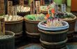 Baskets of fresh vegetables in market