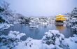 Temple and lake covered in snow