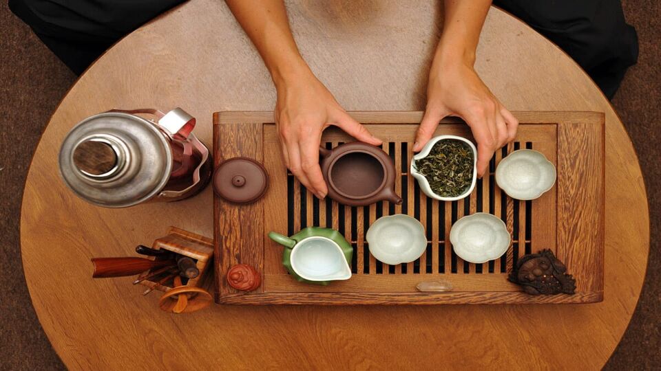 Tea set on table