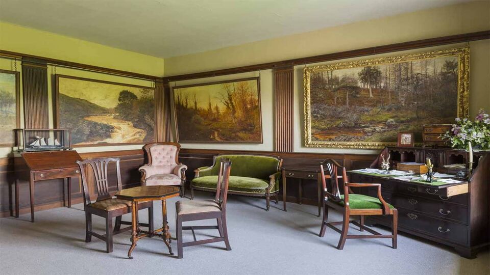 The 'New Room' is decorated with four large canvases by Beatrix's brother, Bertram