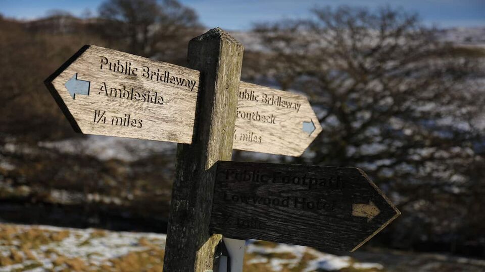 Lakeland footpath sign near Troutbeck, Cumbria