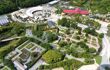 Aerial view of large plant-themed theme park