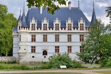 View of one side of the beautiful turreted chateau