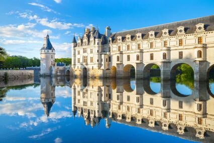 View of the Chenonceau Chateau arches from the river