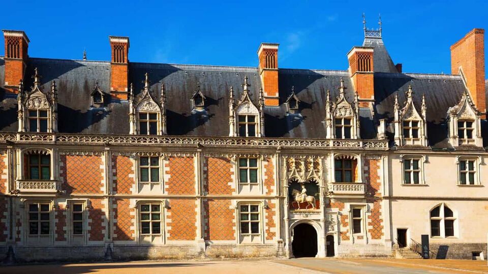 Front of the building, showing ornate stonework