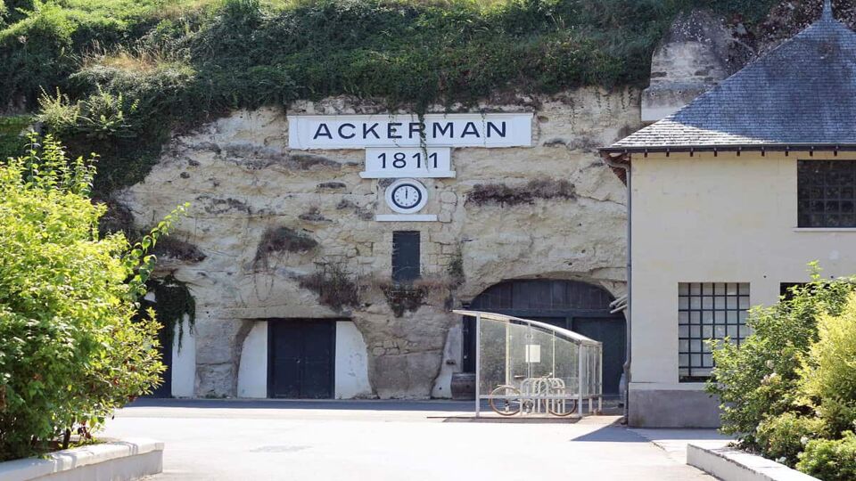 Entrance to the Ackerman wine cellars set within a rock face
