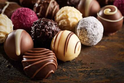 Close up of selection of luxury chocolates