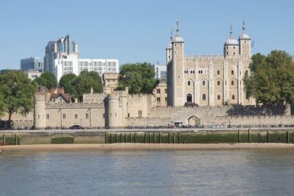 View of the complex from the river, with the White Tower rising above the walls