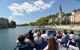 Looking out from the boat as a tour group travels down the river Rhone