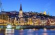 Famous view of Lyon with Saone river at night
