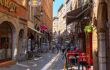 Vieux Lyon old district pedestrian street view in Lyon France during summer with tourists