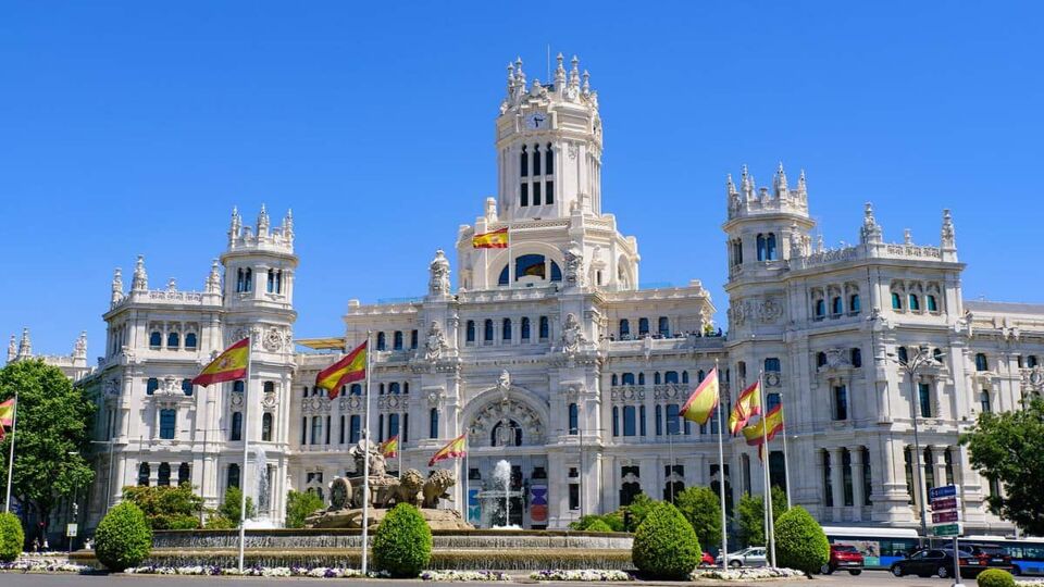 Plaza de Cibeles exterior on a clear sunny afternoon.
