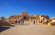 Film studio with artificial Egyptian statues in the desert