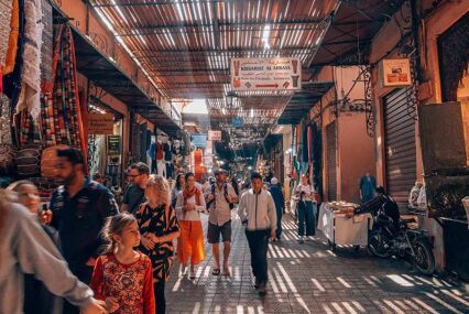 Interior walkway of covered souk in Marrakech