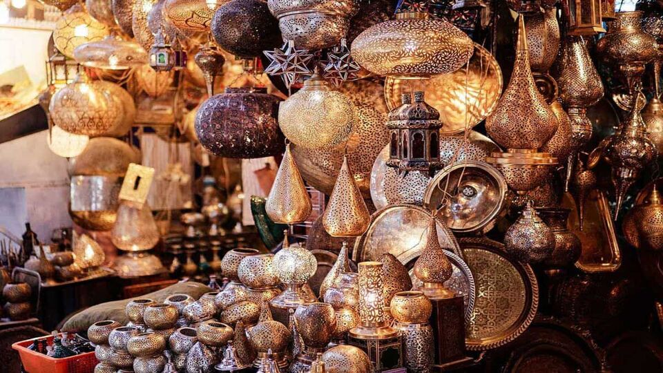Copper souvenir handicraft shop in Morocco
