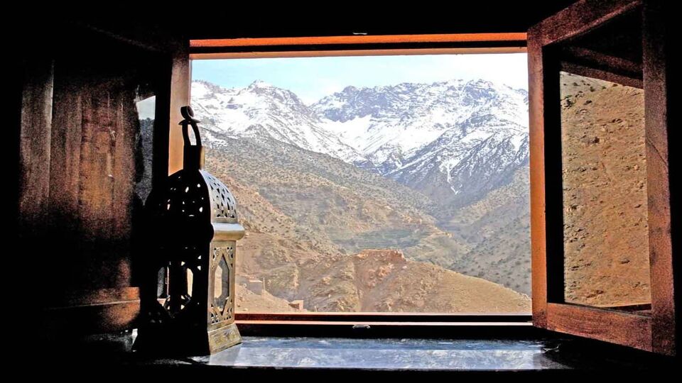 view of mountains from a window