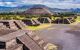 View of large pyramid of Teotihuacan. Small pyramids in foreground