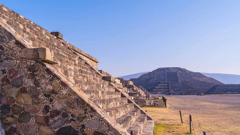 View of the site from side steps of pyramid