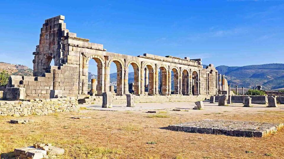 Ruined temple at the ruins of Volubilis, Moroccoa