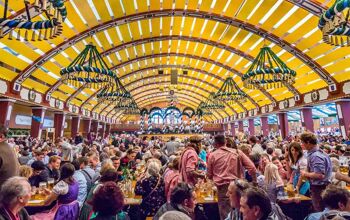 Inside a packed beer hal