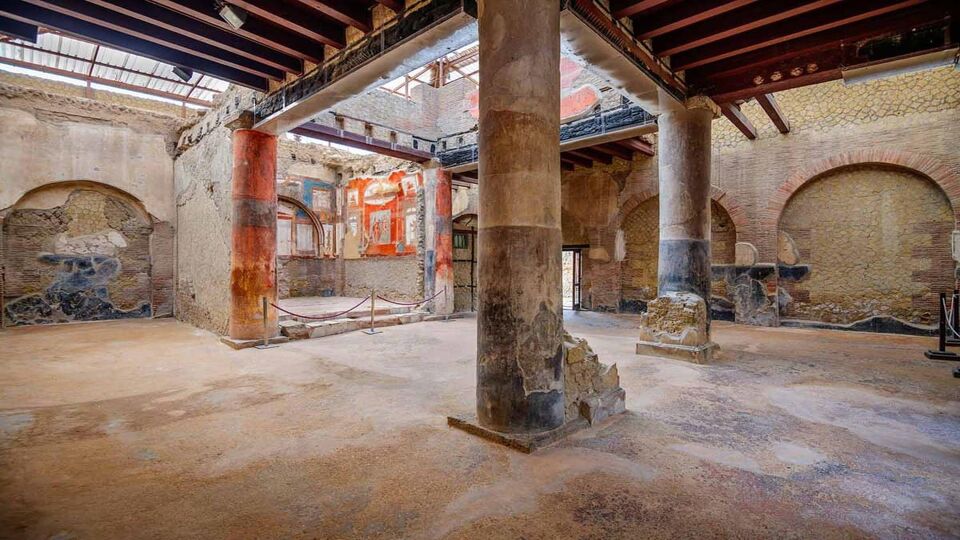 Inside a palace room at the ruins of Herculaneum, Naples