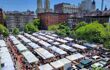 Aerial view down onto white roofed stalls of the Grand Bazaar in New York