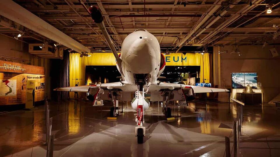 Bomber aeroplane inside the Intrepid Museum, New York
