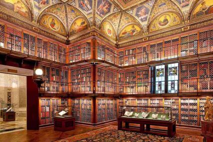 Interior of the stunning Morgan Library in new york, home to rare manuscripts