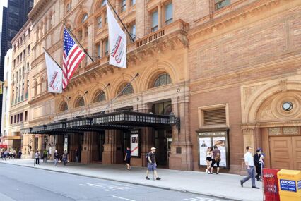 exterior entrance of Carnegie Hall in new york