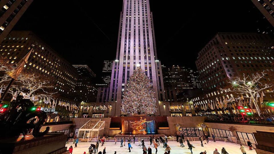 Ice skating in front of the Rockefeller center