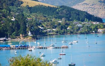 The tranqil harbour of Akaroa in New Zealand's South Island