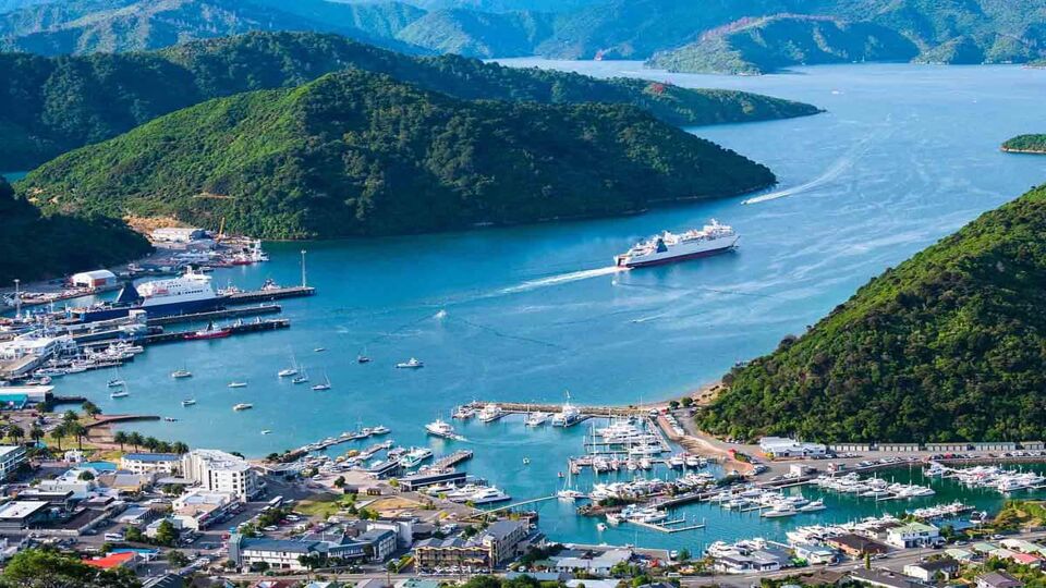 Paranomic view of Picton, New Zealand, View from Tirohanga Track.