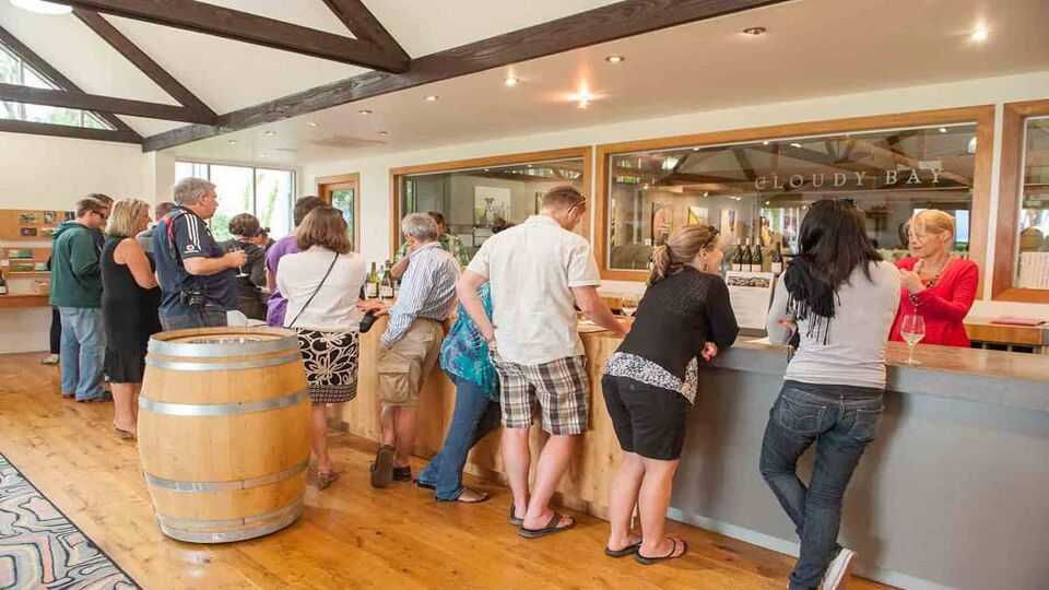 Wine tasting in Blenheim. This region in Marlborough started modern wine industry in New Zealand.