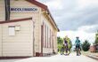 station on the Otago trail with bikers infront