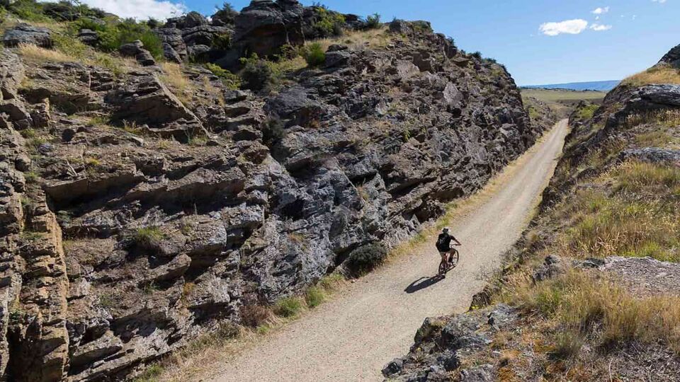 An unidentified man bikes in Otago central rail trail.