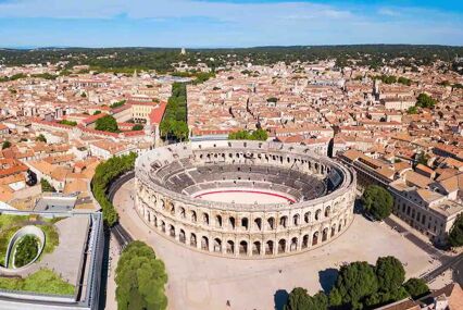 Aerial view of Nimes Arena, Roman amphitheatre